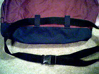 1 1/2 Inch Webbing Belt View:  Notice that the webbing belt runs around the entire pack! This helps compress the pack to your lumbar region.