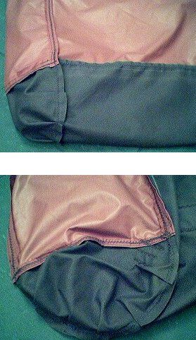 Corner piece sewn into backpack. Notice the folds in the corner piece which allow for a nice transition in the corner.
